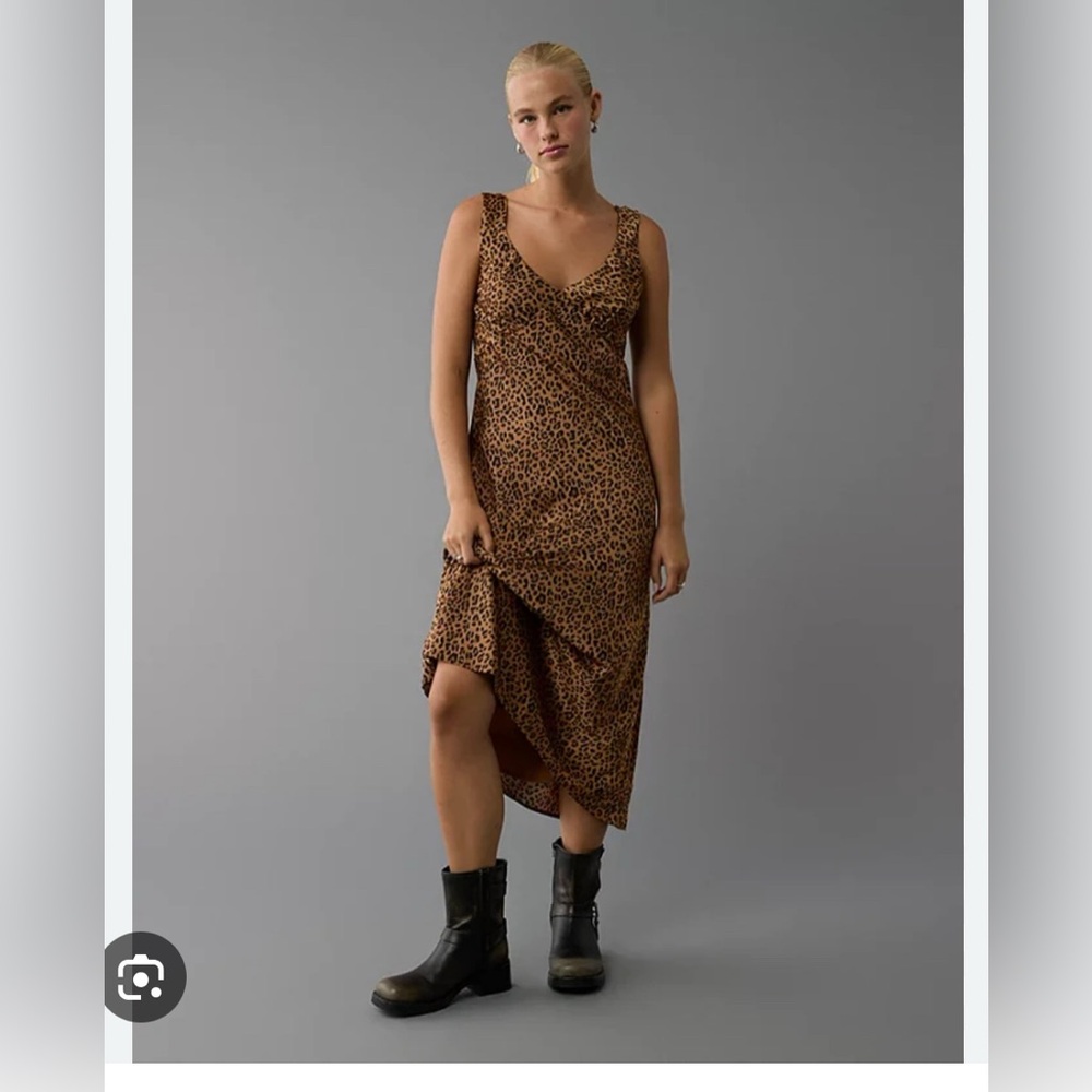 Sold out American eagle satin leopard busty midi rocker dress biker cocktail - Picture 1 of 7